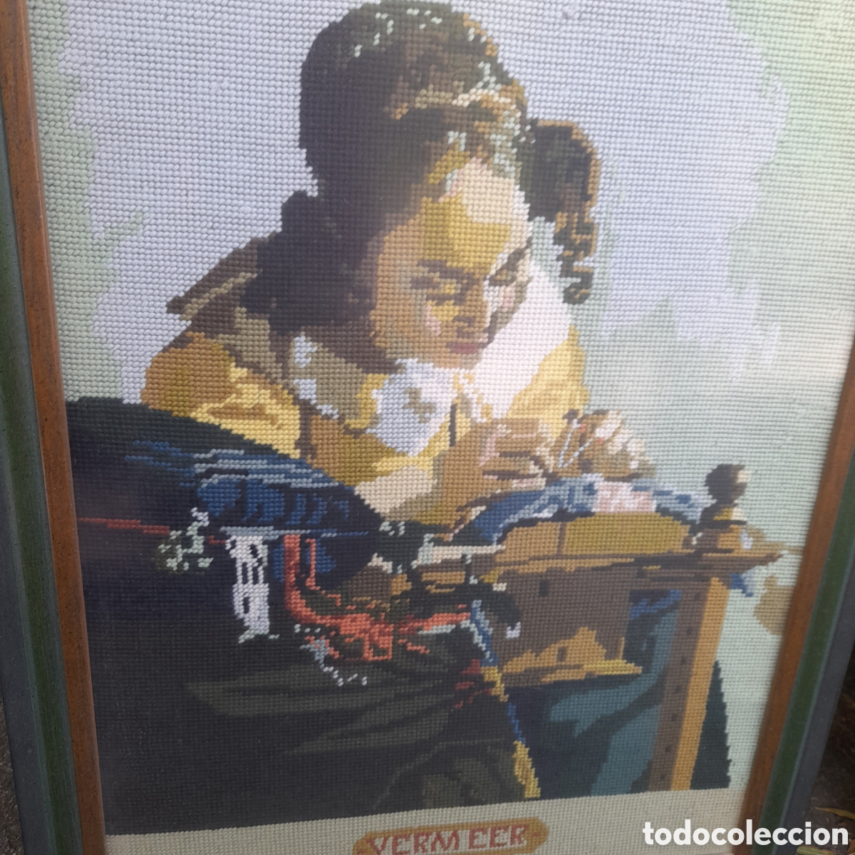 Otros objetos de arte: Cuadro Petit Point con protecci&oacute;n de cristal - Foto 1