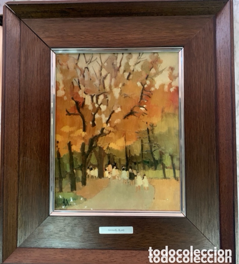 Otros objetos de arte: Antiguo esmalte titulada clase en el bosque, Manuel Blas - Foto 1