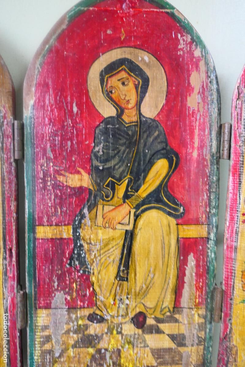 Otros objetos de arte: Triptico, icono. Policromia sobre madera. Virgen Maria - Foto 7