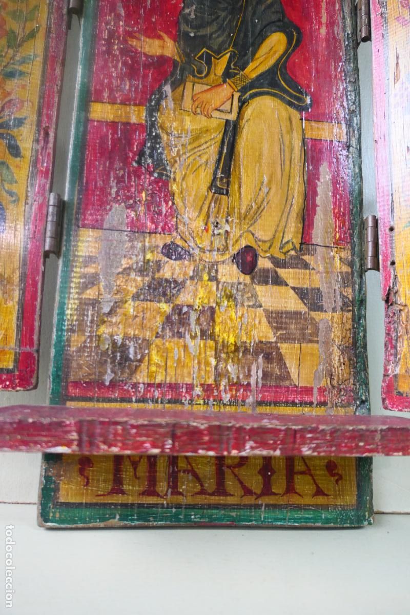 Otros objetos de arte: Triptico, icono. Policromia sobre madera. Virgen Maria - Foto 15