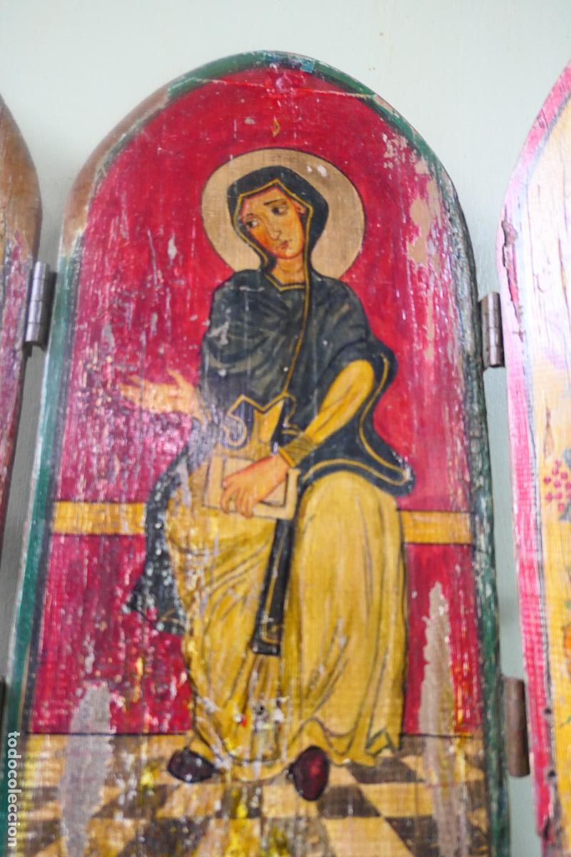 Otros objetos de arte: Triptico, icono. Policromia sobre madera. Virgen Maria - Foto 16