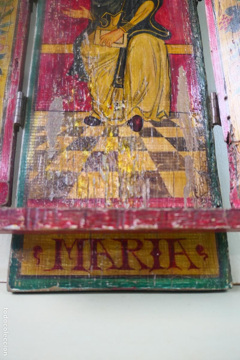 Otros objetos de arte: Triptico, icono. Policromia sobre madera. Virgen Maria - Foto 18