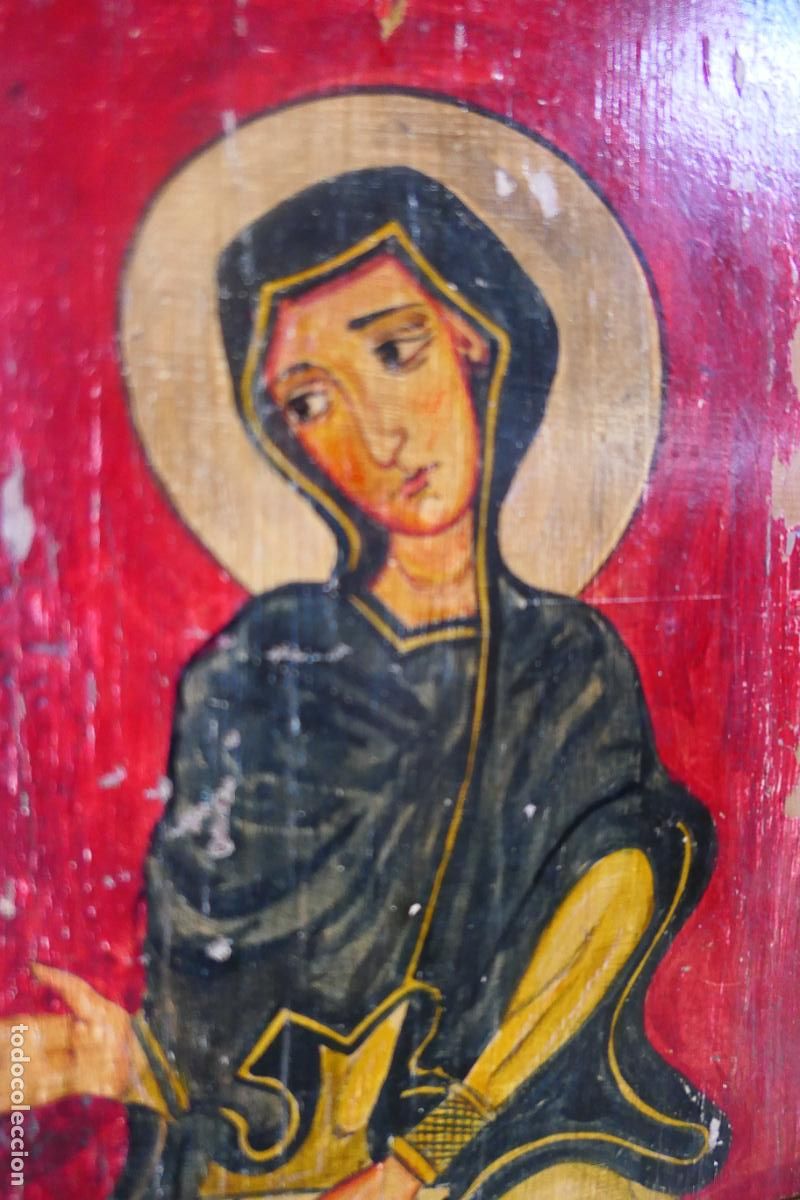 Otros objetos de arte: Triptico, icono. Policromia sobre madera. Virgen Maria - Foto 25