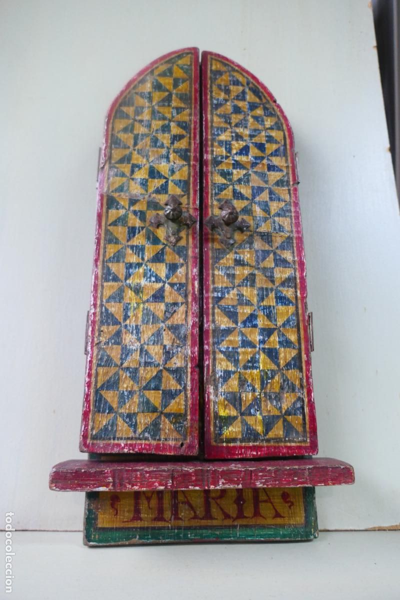 Otros objetos de arte: Triptico, icono. Policromia sobre madera. Virgen Maria - Foto 26