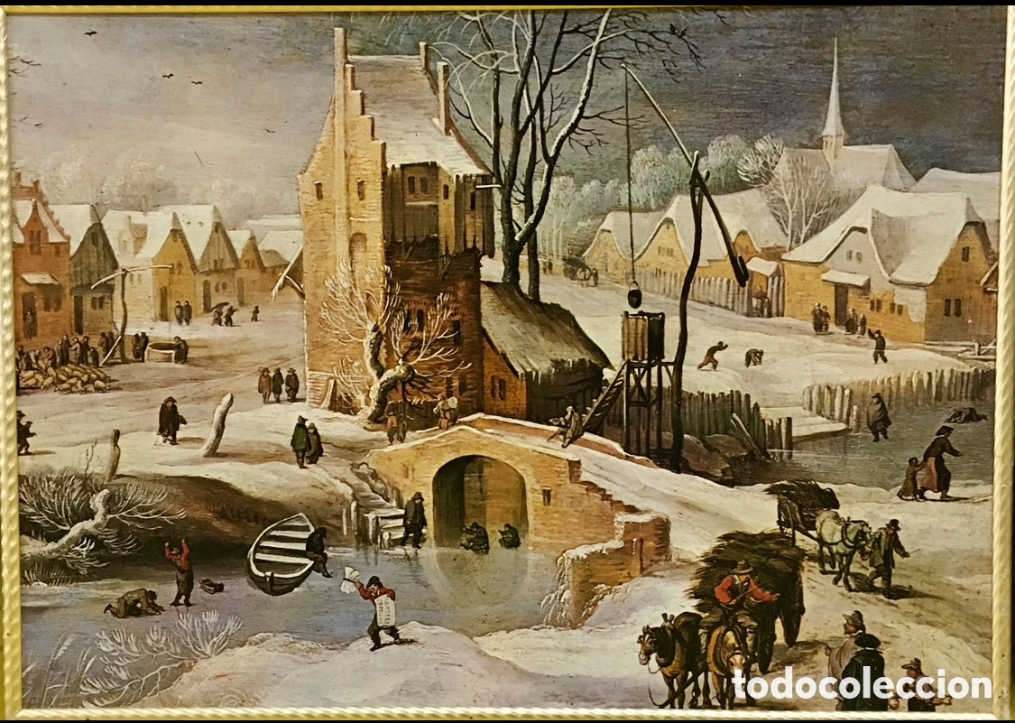 Otros objetos de arte: Cuadro. &ldquo;Pueblo nevado&rdquo;. Impresi&oacute;n sobre panel. - Foto 1