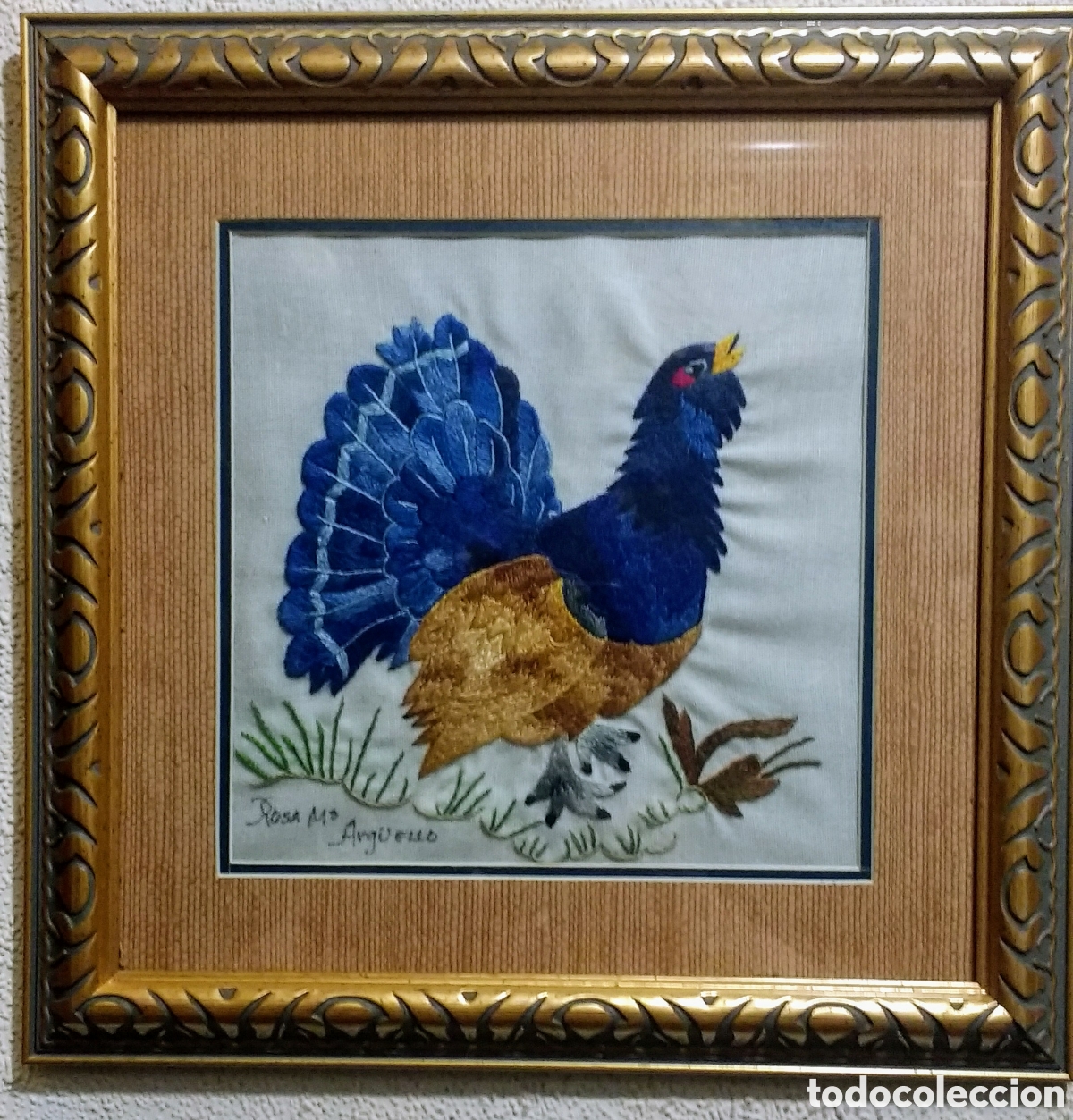 Otros objetos de arte: Urogallo bordado a mano enmarcado - Foto 2