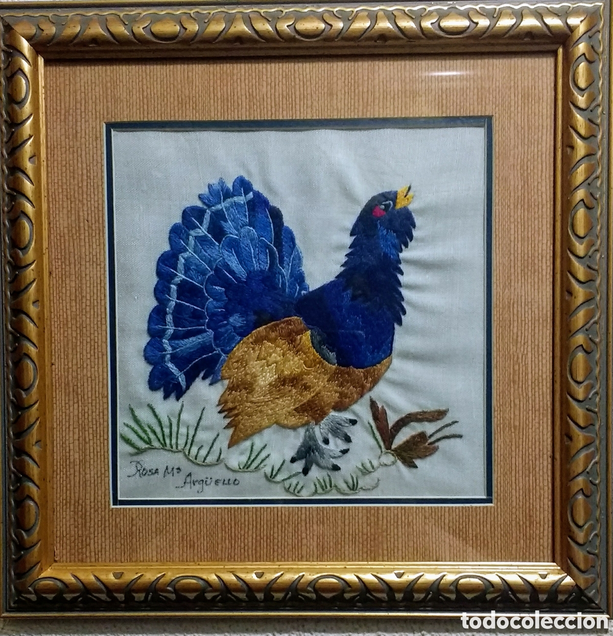 Otros objetos de arte: Urogallo bordado a mano enmarcado - Foto 1