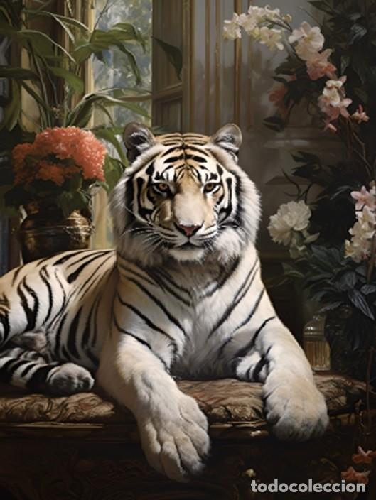 Otros objetos de arte: Tigre pintura glcl&eacute;e sobre lienzo - Foto 5