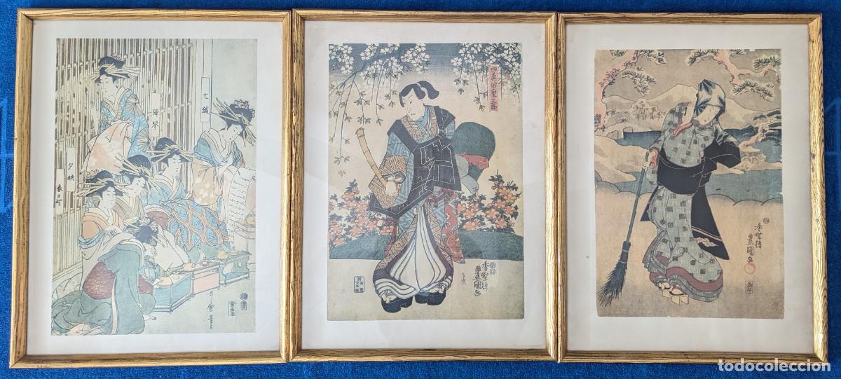 Otros objetos de arte: Lote de 3 l&aacute;minas japonesas uyiko-e enmarcadas - Foto 1