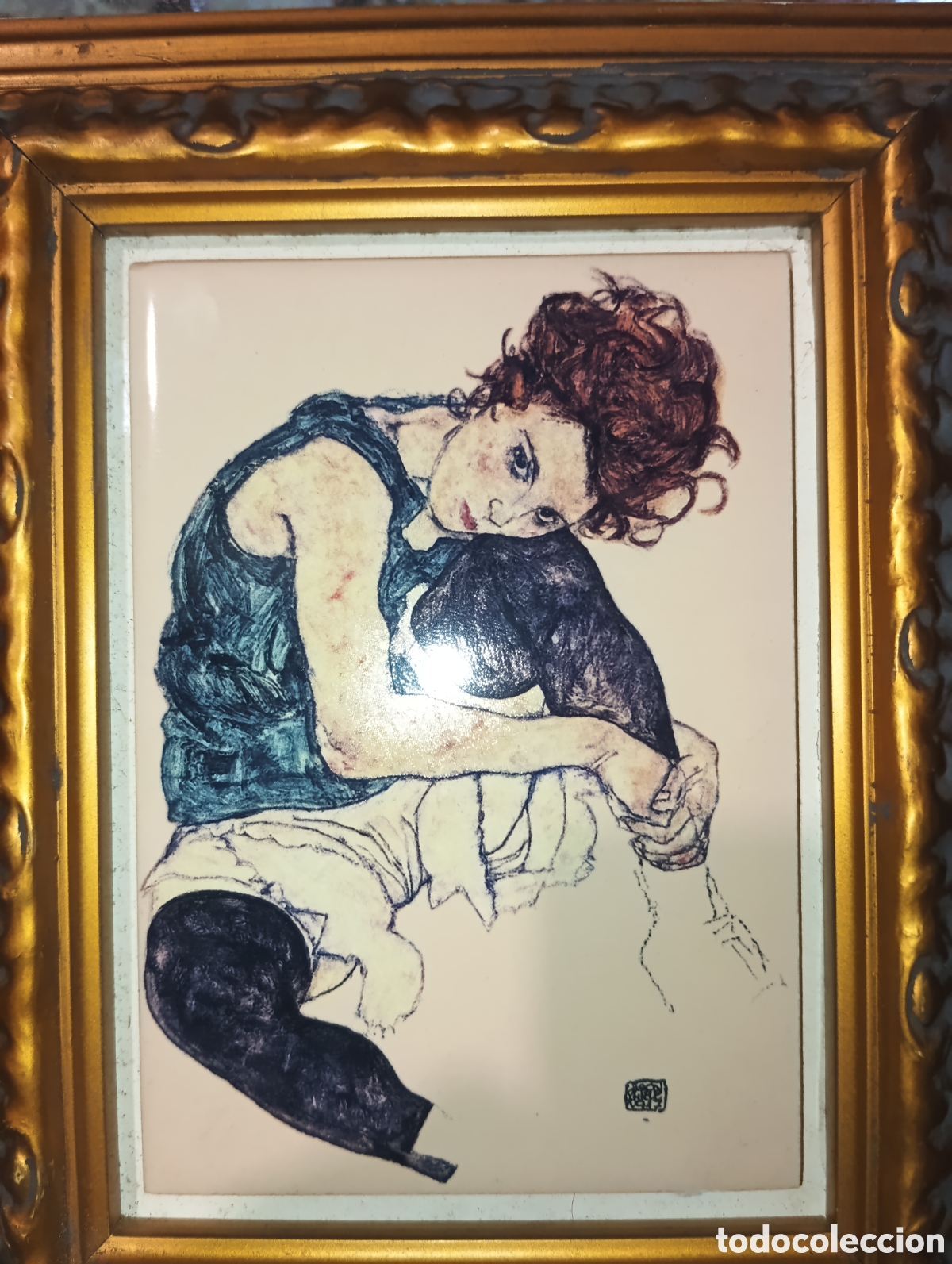 Otros objetos de arte: Cuadro en azulejo,Egon Schiele - La mujer del artista - Foto 2