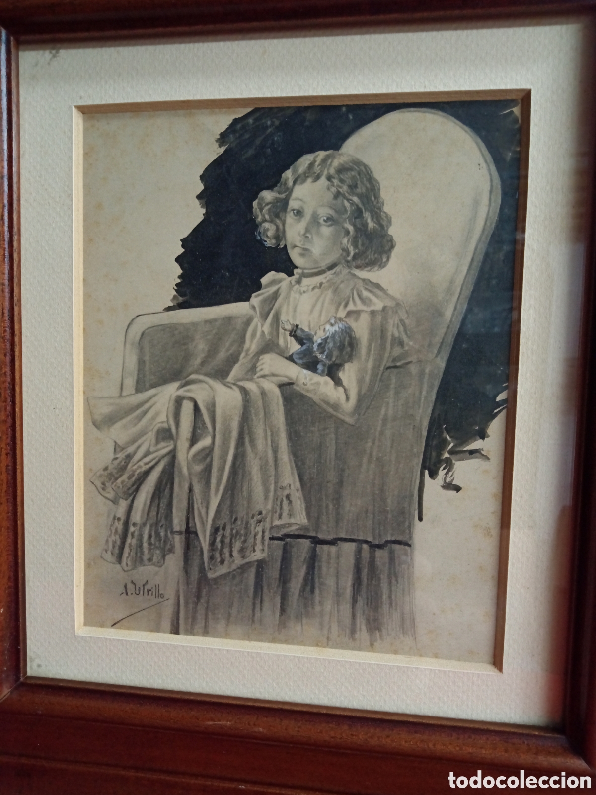 Otros objetos de arte: A.Utrillo obra mixta &rdquo; ni&ntilde;a con mu&ntilde;eca&rdquo; - Foto 1