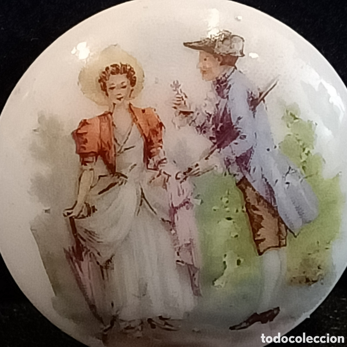 Otros objetos de arte: Esmalte antiguo con escena rom&aacute;ntica. - Foto 2