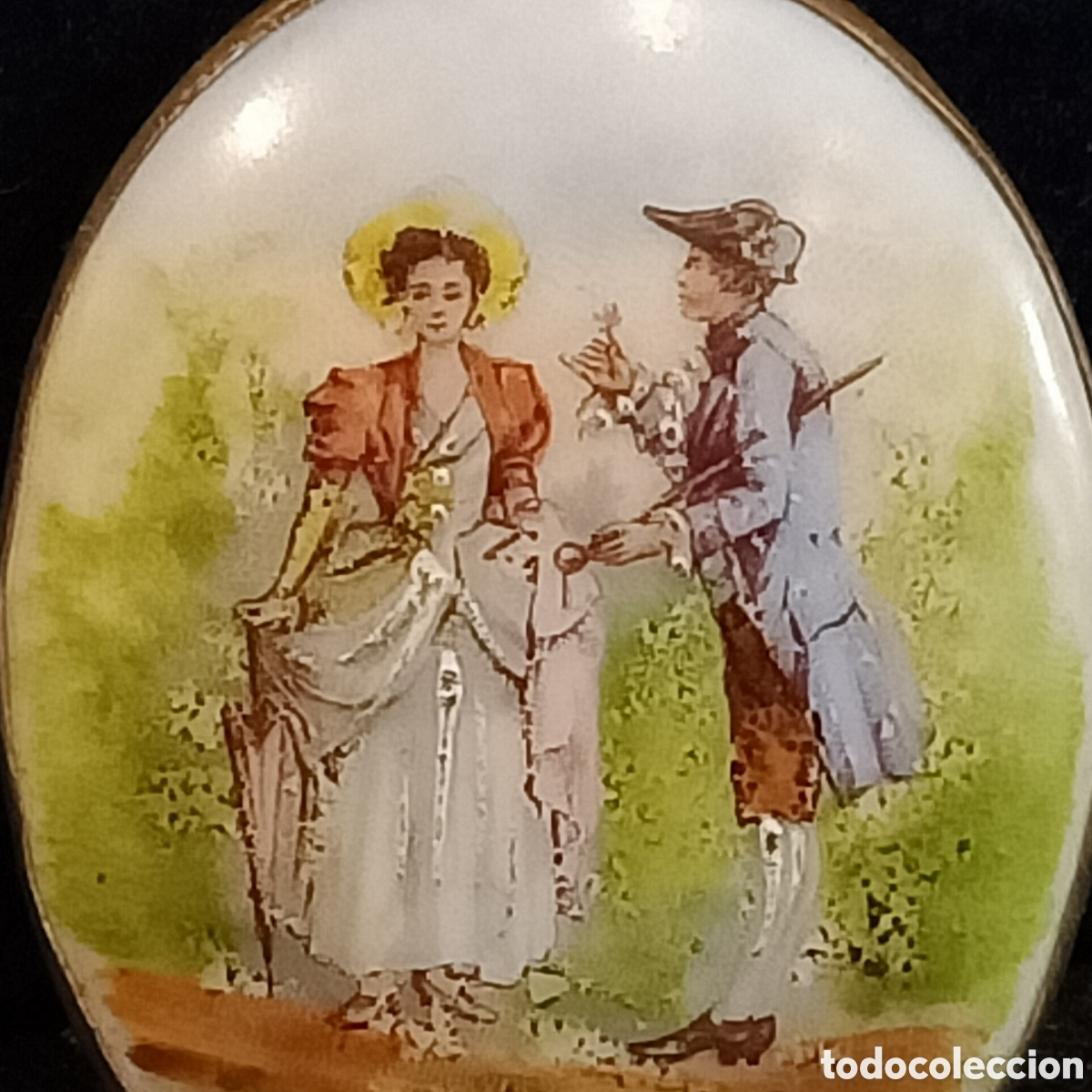 Otros objetos de arte: Esmalte antiguo con escena rom&aacute;ntica. - Foto 2