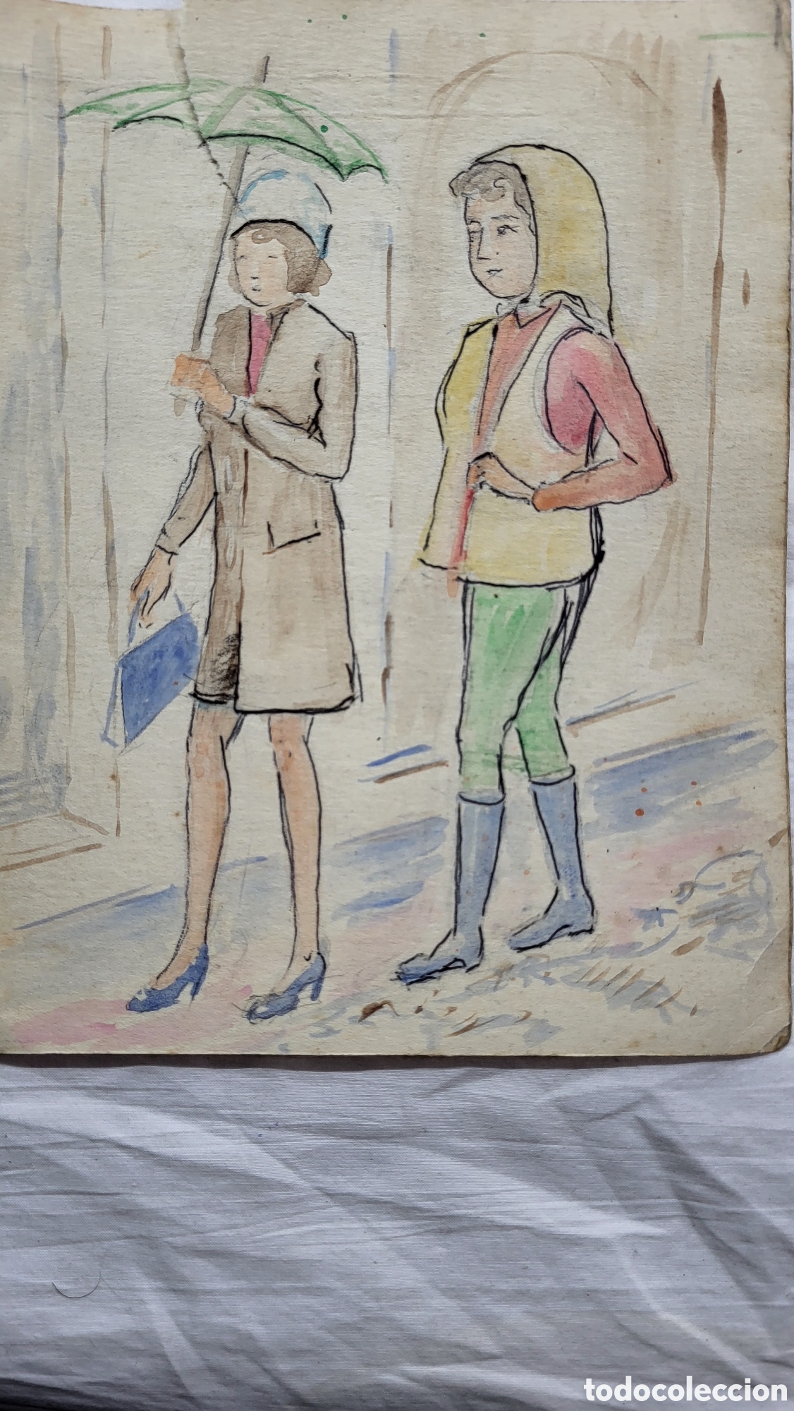 Otros objetos de arte: Dibujo acuarela antiguo - Foto 2