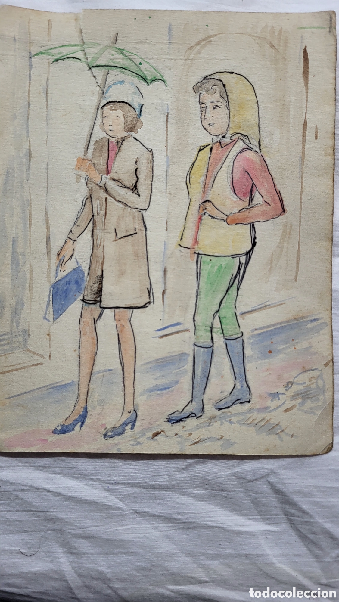 Otros objetos de arte: Dibujo acuarela antiguo - Foto 1