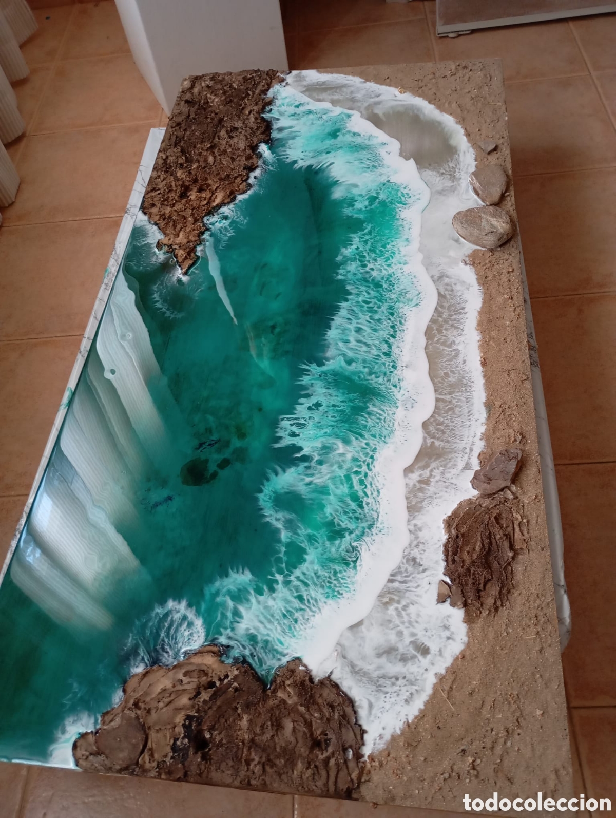 Otros objetos de arte: Cuadro playa con ola madera - Foto 3
