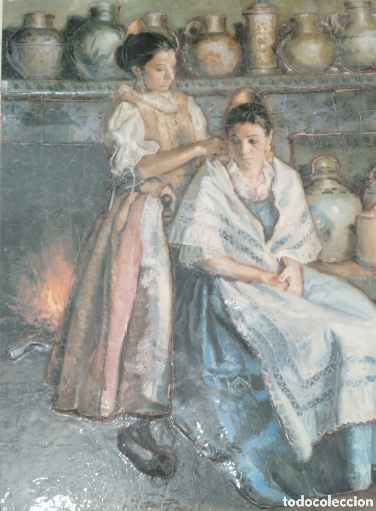 Otros objetos de arte: FALLERAS DE VALENCIA SOBR&Eacute; MADERA EN RELIEVE 40x30 cm - Foto 2