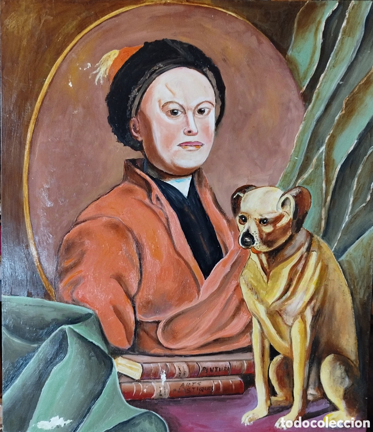 Otros objetos de arte: Retrato se&ntilde;or con su perro raro - Foto 1