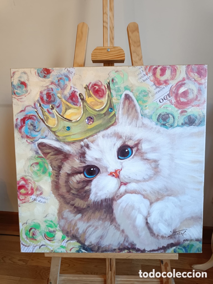 Otros objetos de arte: Cuadro de gato en tela - Foto 1