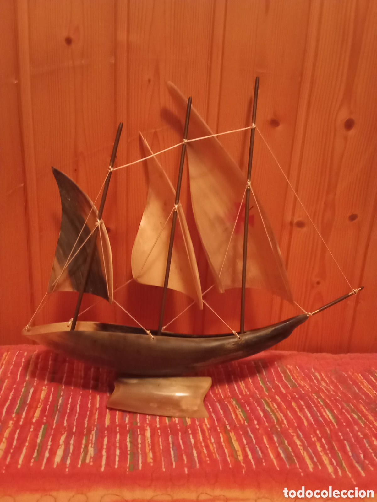 Otros objetos de arte: FIGURA BARCO HECHO CON CONCHAS ANTIGUO - Foto 3