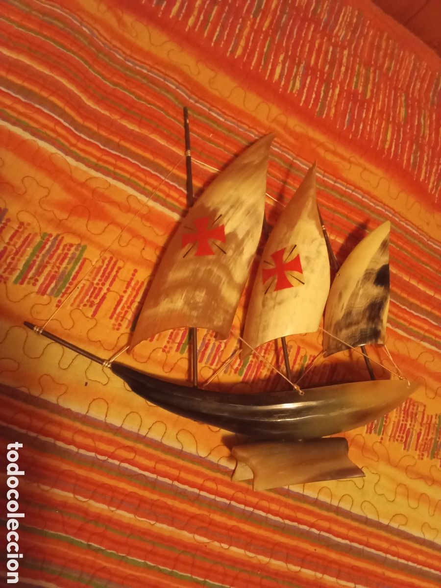 Otros objetos de arte: FIGURA BARCO HECHO CON CONCHAS ANTIGUO - Foto 1