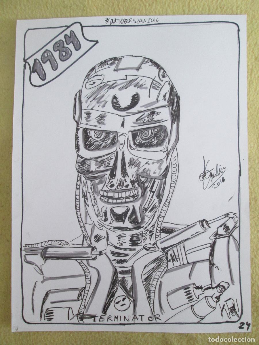 Otros objetos de arte: LAMINA EN TINTA DE PELICULA &rdquo;TERMINATOR&rdquo; - Foto 1
