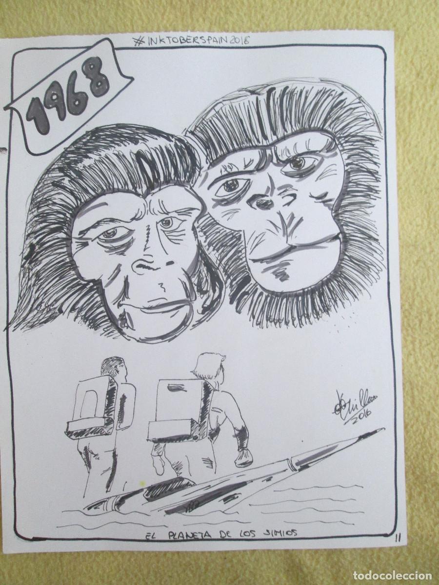 Otros objetos de arte: LAMINA EN TINTA DE PELICULA &rdquo;EL PLANETA DE LOS SIMIOS&rdquo; - Foto 1