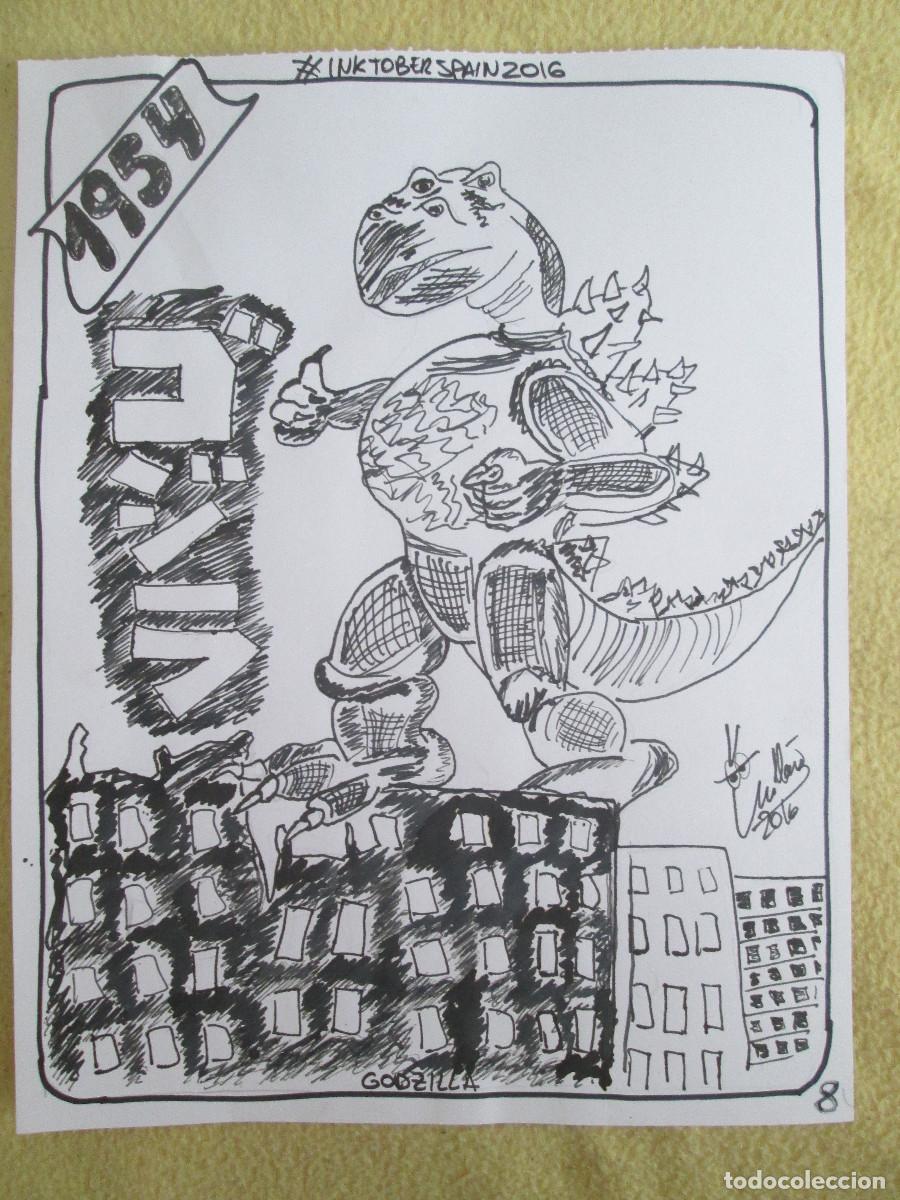 Otros objetos de arte: LAMINA EN TINTA DE PELICULA &rdquo;GODZILLA&rdquo; - Foto 1