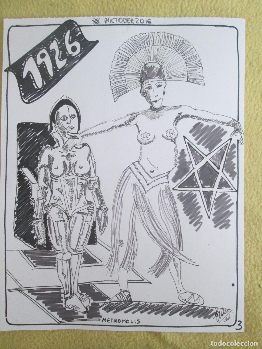 Otros objetos de arte: LAMINA EN TINTA DE PELICULA &rdquo;METROPOLIS&rdquo; - Foto 1