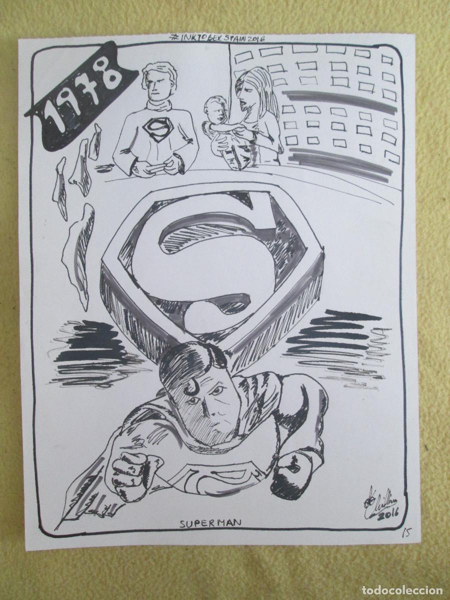 Otros objetos de arte: LAMINA EN TINTA DE PELICULA &rdquo;SUPERMAN&rdquo; - Foto 1