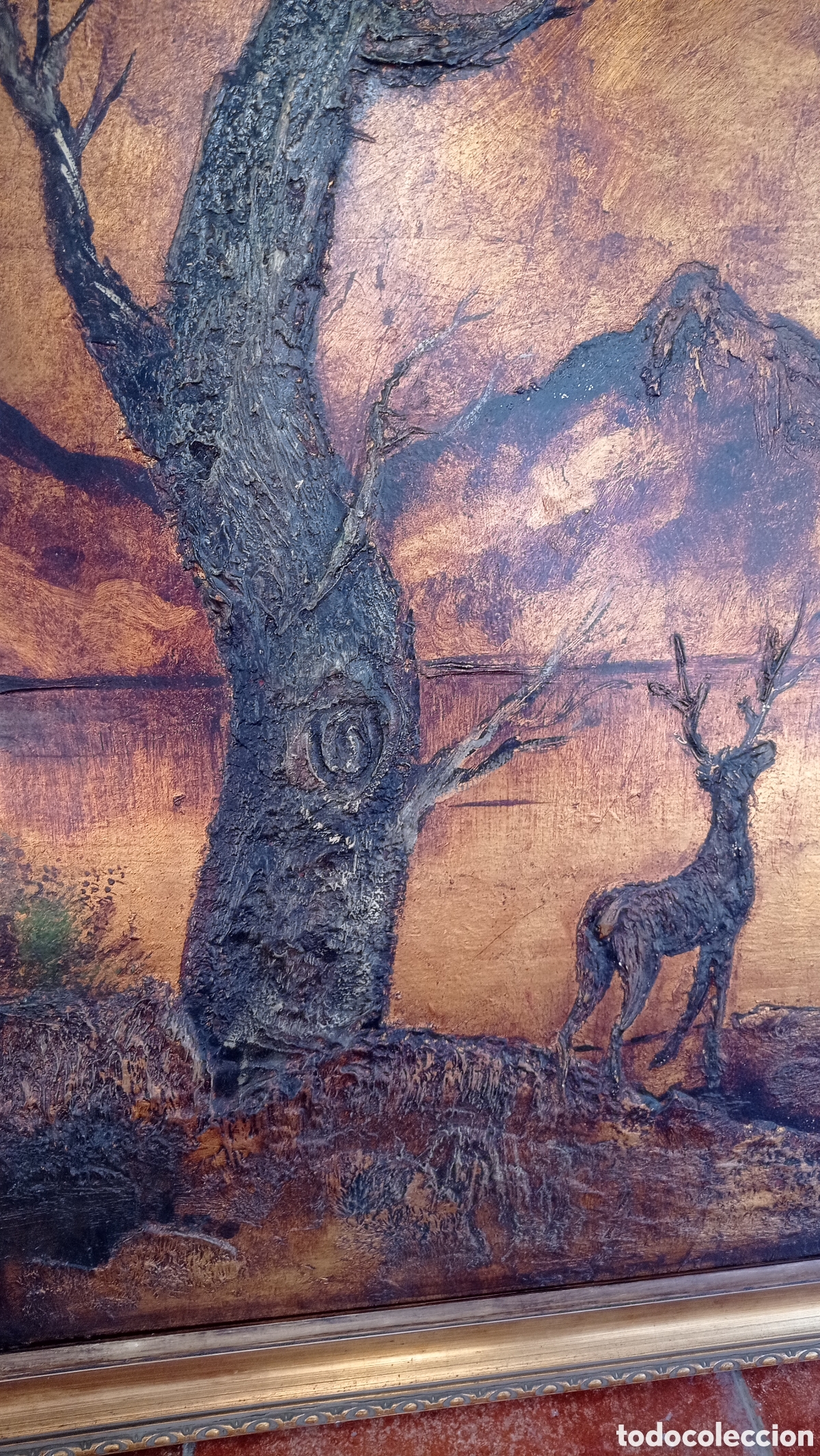 Otros objetos de arte: Cuadro en relieve paisaje y lago tonos ocre - Foto 2