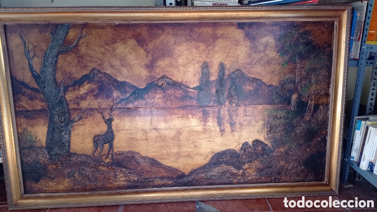 Otros objetos de arte: Cuadro en relieve paisaje y lago tonos ocre - Foto 1