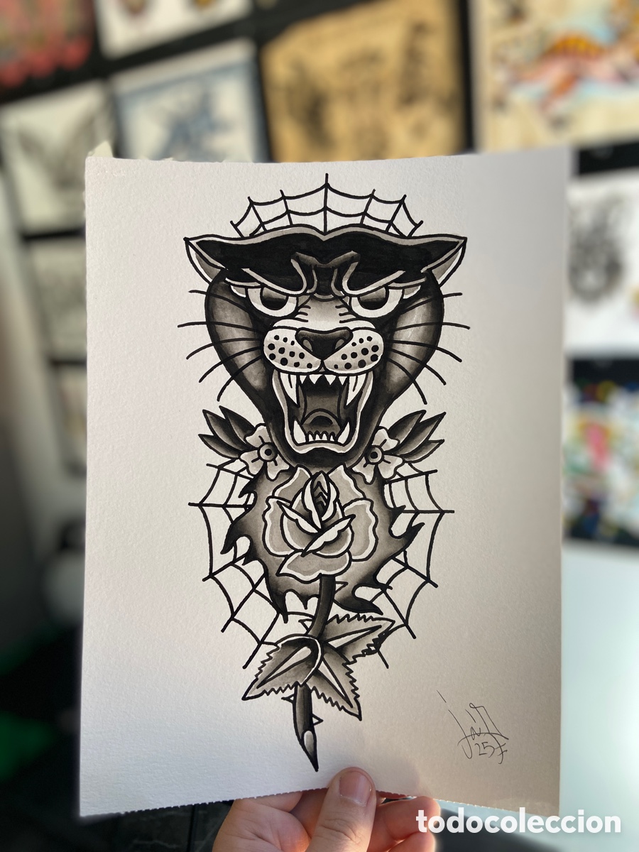 Otros objetos de arte: Pantera con rosa - Javi cuadrado 1986 - Foto 1