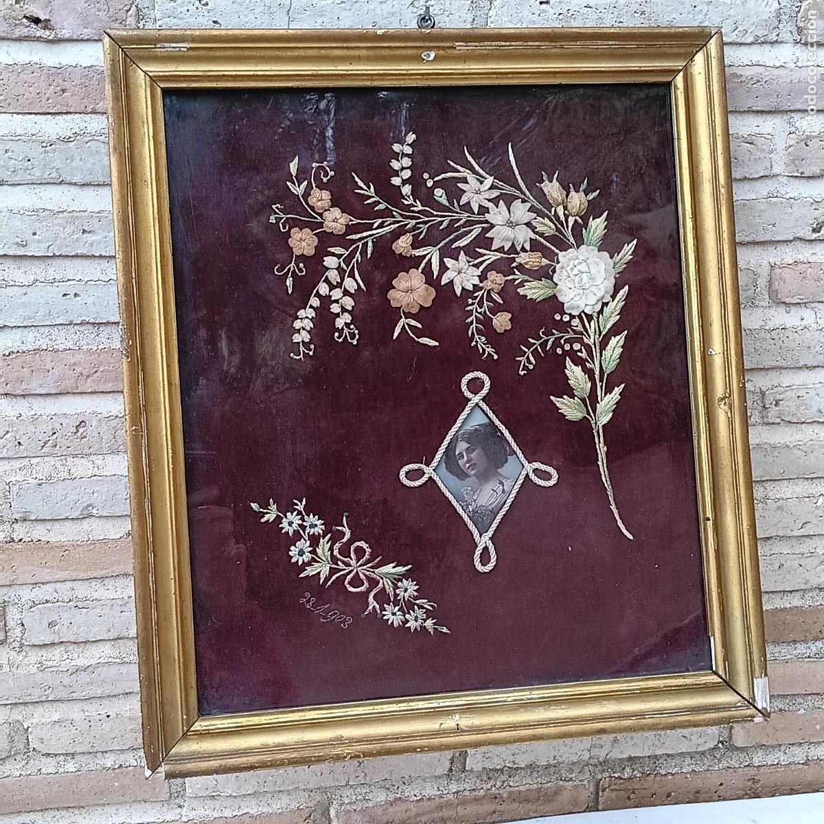 Otros objetos de arte: CUADRO ROMANTICO BORDADO - 28 - 1 - 903. - Foto 3