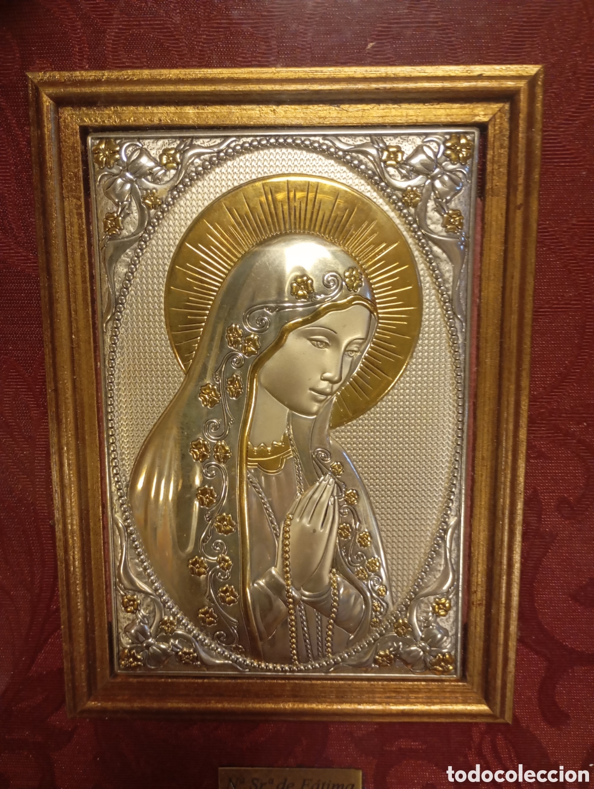 Otros objetos de arte: Virgen de F&aacute;tima plata y plata dorada enmarcada - Foto 1