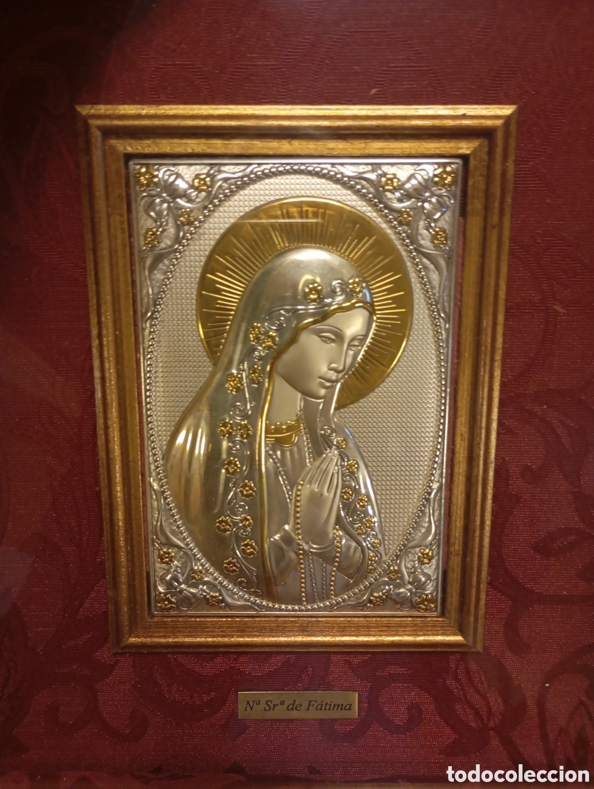 Otros objetos de arte: Virgen de F&aacute;tima plata y plata dorada enmarcada - Foto 2