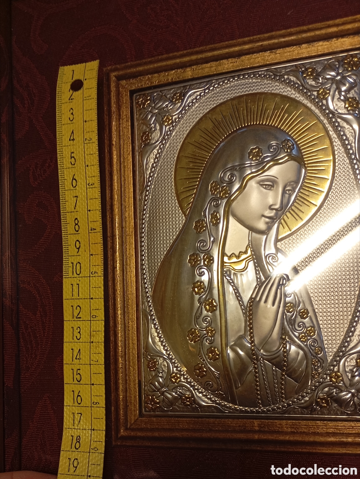 Otros objetos de arte: Virgen de F&aacute;tima plata y plata dorada enmarcada - Foto 3