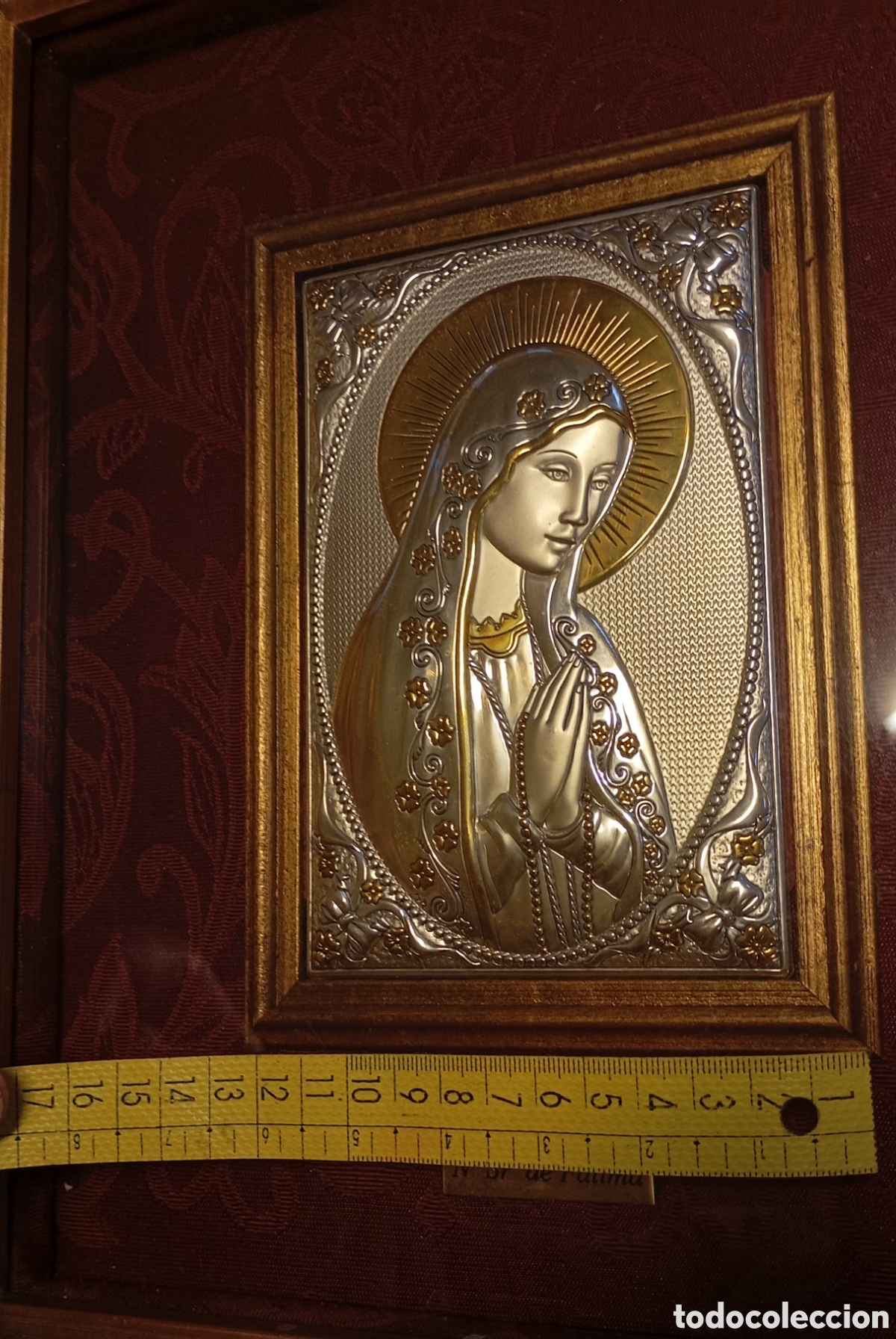 Otros objetos de arte: Virgen de F&aacute;tima plata y plata dorada enmarcada - Foto 4