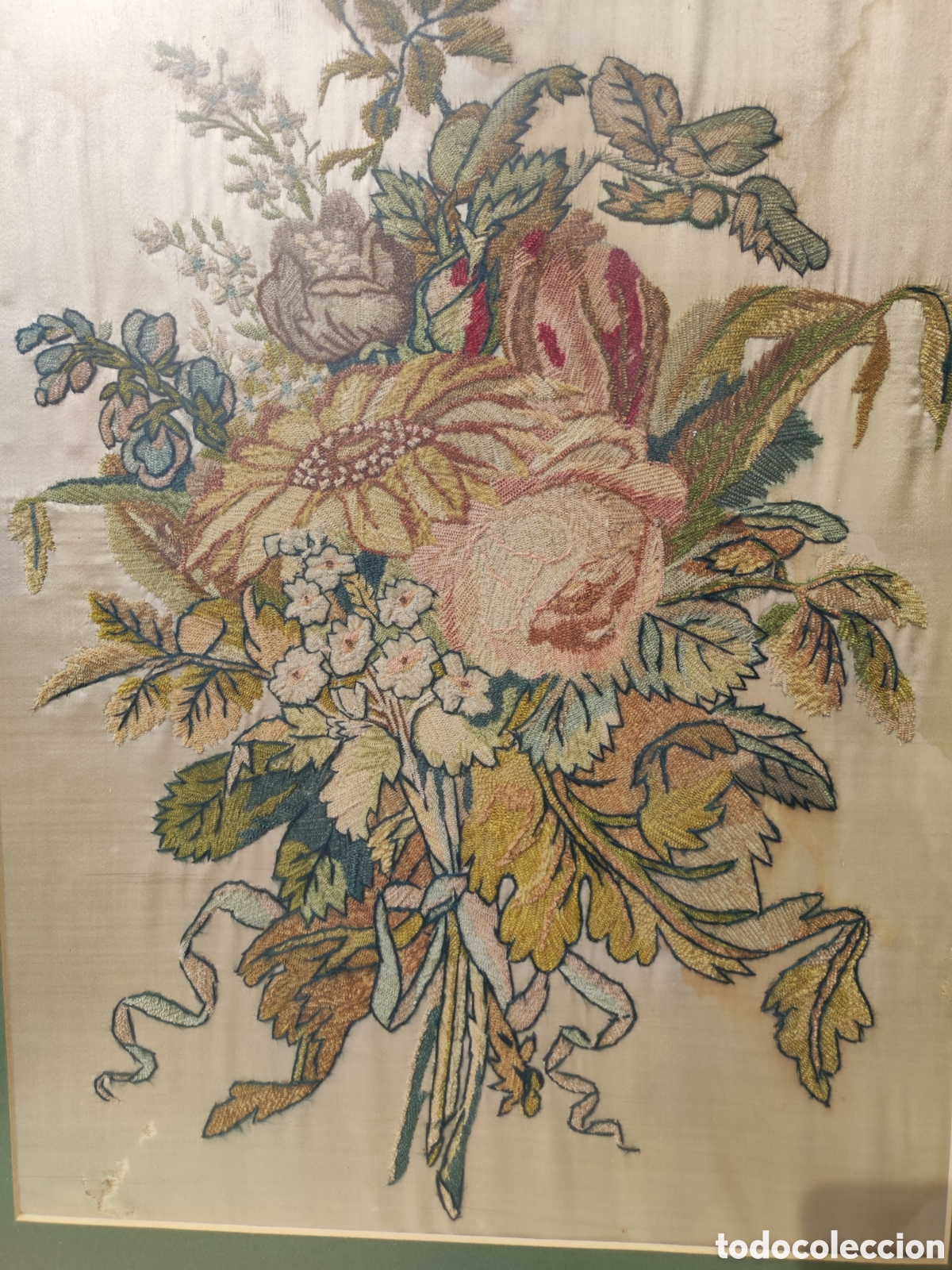 Otros objetos de arte: Seda bordada antigua enmarcada - Foto 2