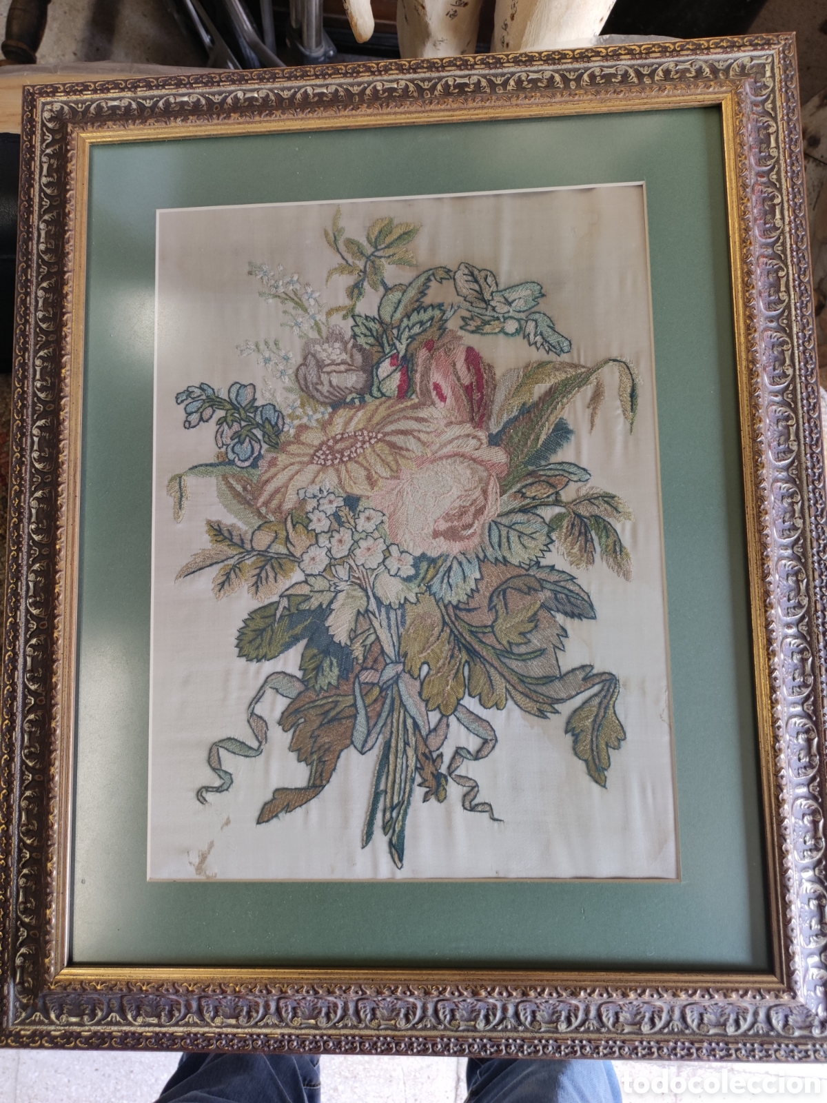 Otros objetos de arte: Seda bordada antigua enmarcada - Foto 6