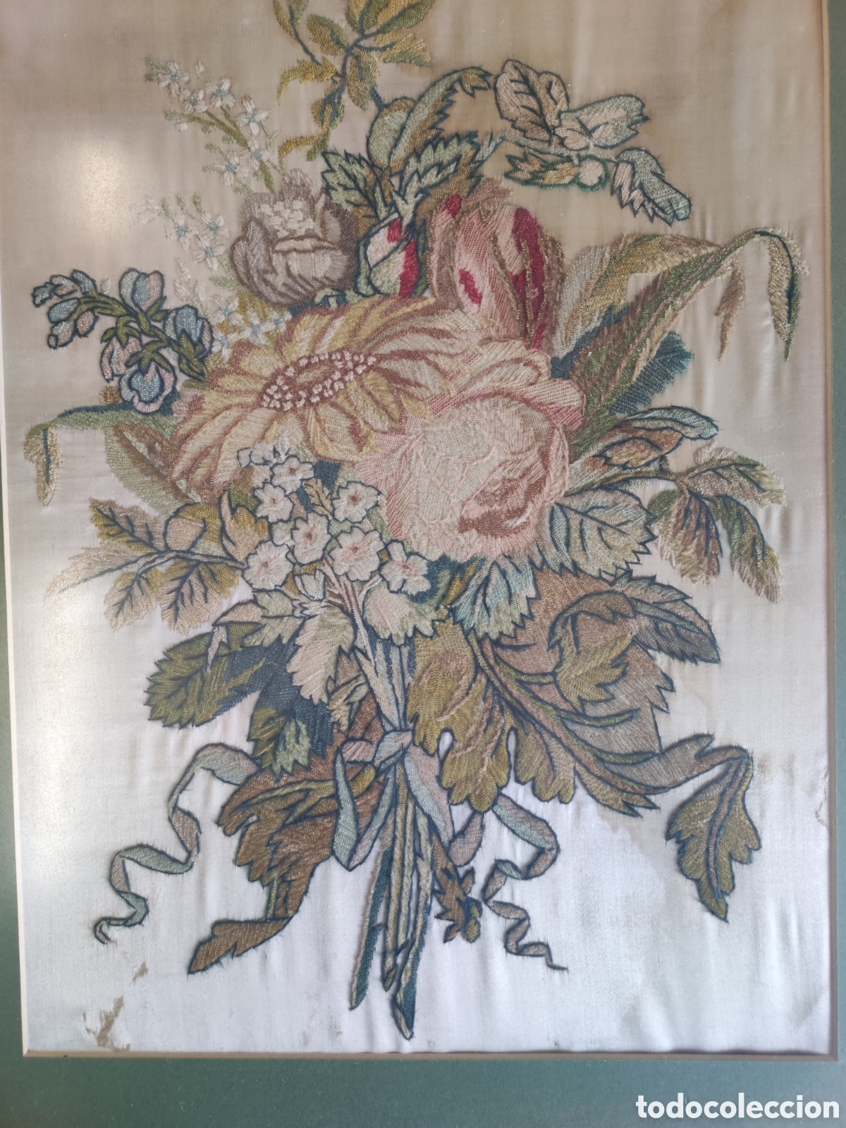 Otros objetos de arte: Seda bordada antigua enmarcada - Foto 7