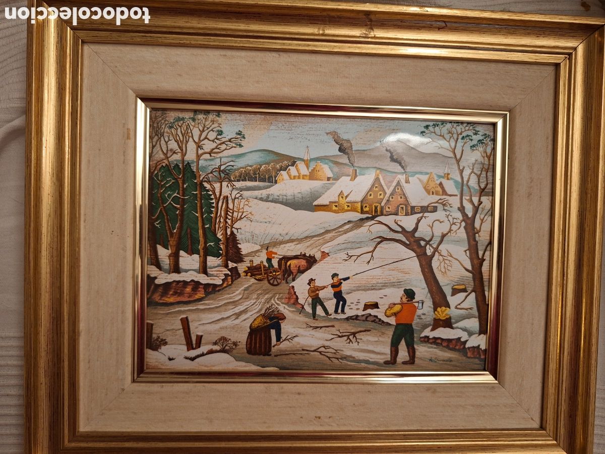 Otros objetos de arte: Cuadro con paisaje sobre metal - Foto 1