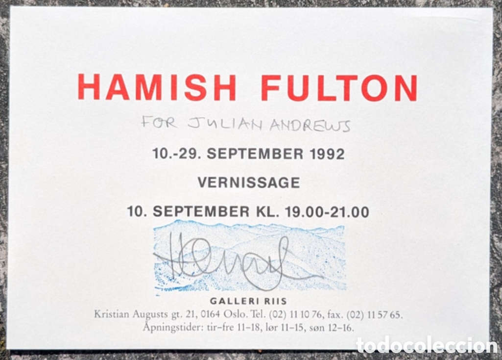Otros objetos de arte: Hamish fulton postcard signed - Foto 2