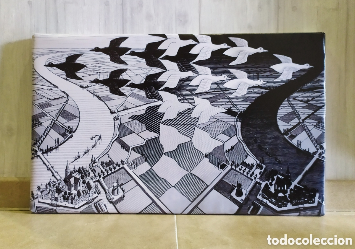 Otros objetos de arte: Cuadro cartel r&eacute;plica ESCHER D&iacute;a y noche - Foto 1