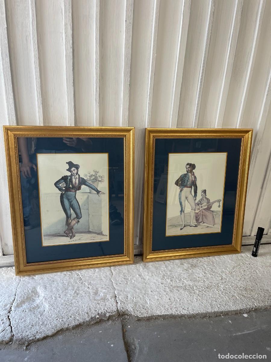Otros objetos de arte: pareja cuadro marco pan de oro y cristal - Foto 1