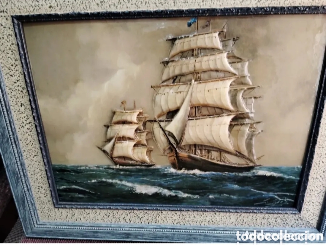 Otros objetos de arte: Cuadro tridimensional motivo barcos. - Foto 3
