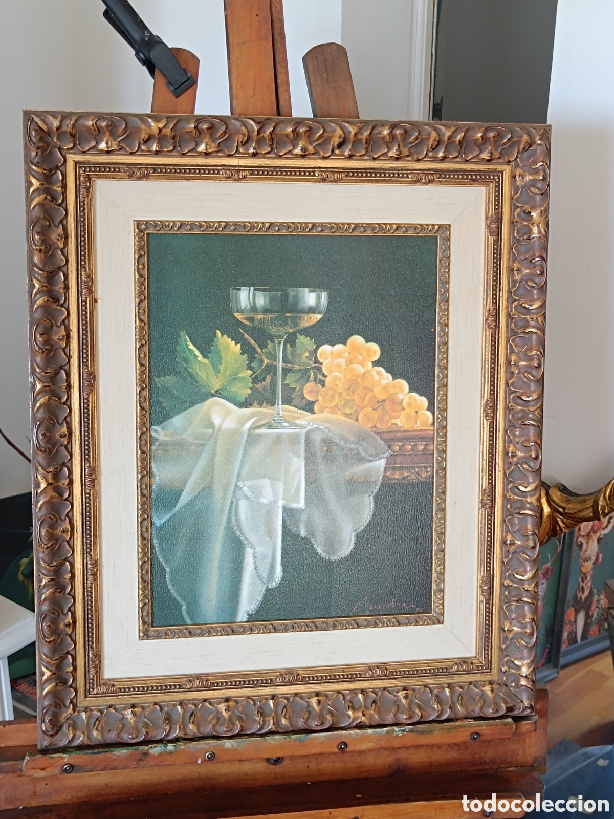Otros objetos de arte: Cuadro Bodeg&oacute;n con Uvas y Copa -Marco Cl&aacute;sico Decorativo - Foto 2