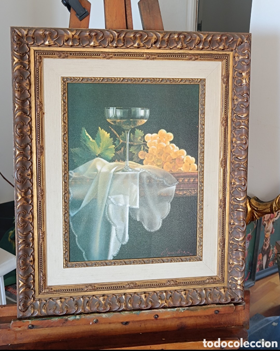 Otros objetos de arte: Cuadro Bodeg&oacute;n con Uvas y Copa -Marco Cl&aacute;sico Decorativo - Foto 1