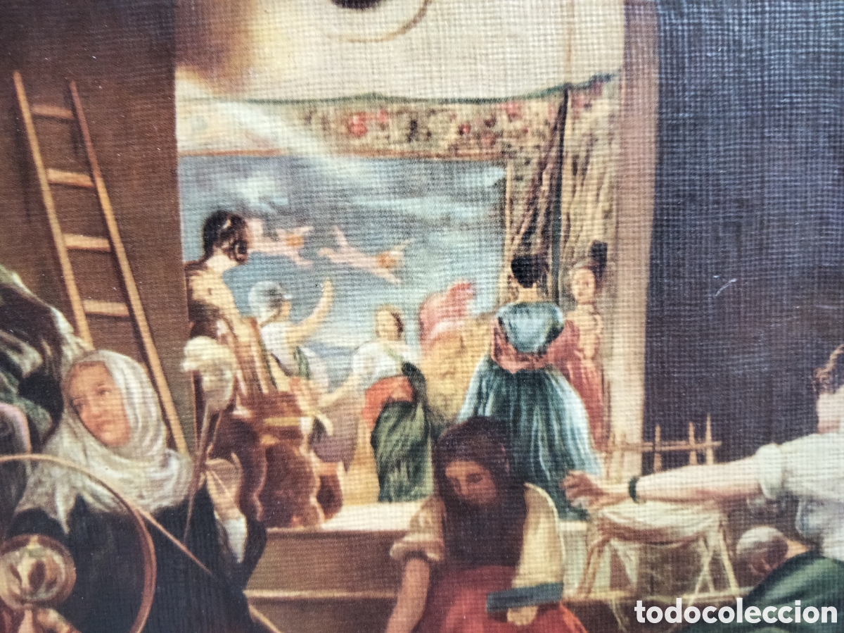 Otros objetos de arte: Cuadro l&aacute;mina alienzada de Las Hilanderas cromolitografia - Foto 2