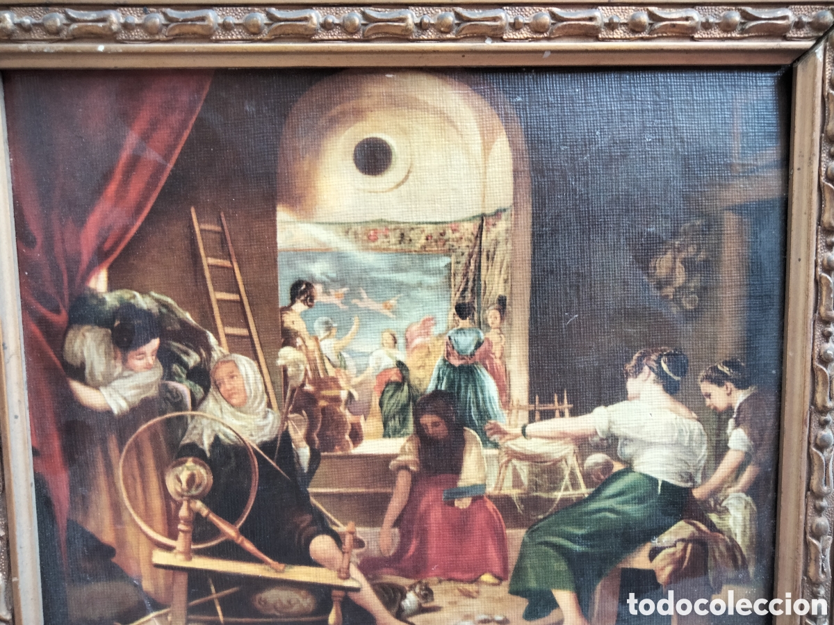 Otros objetos de arte: Cuadro l&aacute;mina alienzada de Las Hilanderas cromolitografia - Foto 1